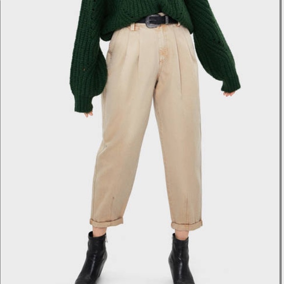Bershka Pants - 🔮2/40$🔮Bershka pleat top slouchy plants in camel beige khaki